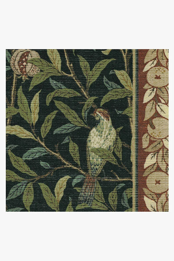 Bird & Pomegranate Teal Green Flatwoven Rug by Morris & Co.