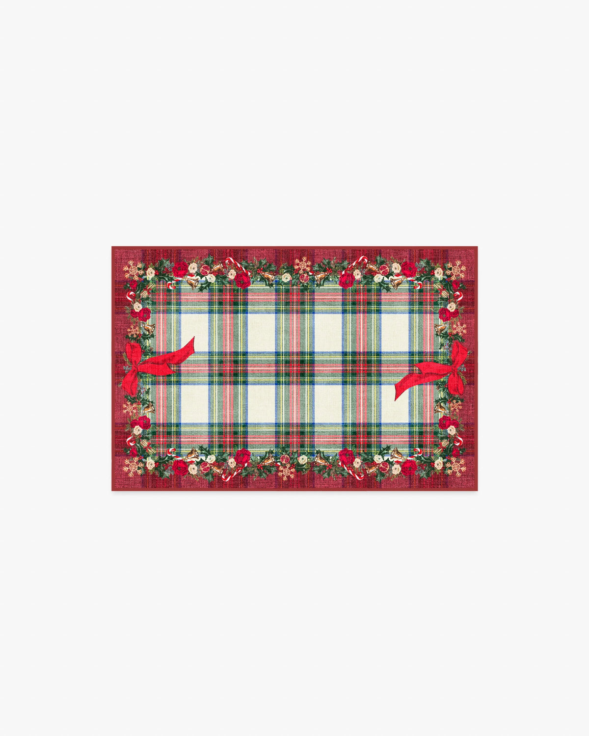 Tartan & Floral Red Flatwoven Rug by The Hiltons