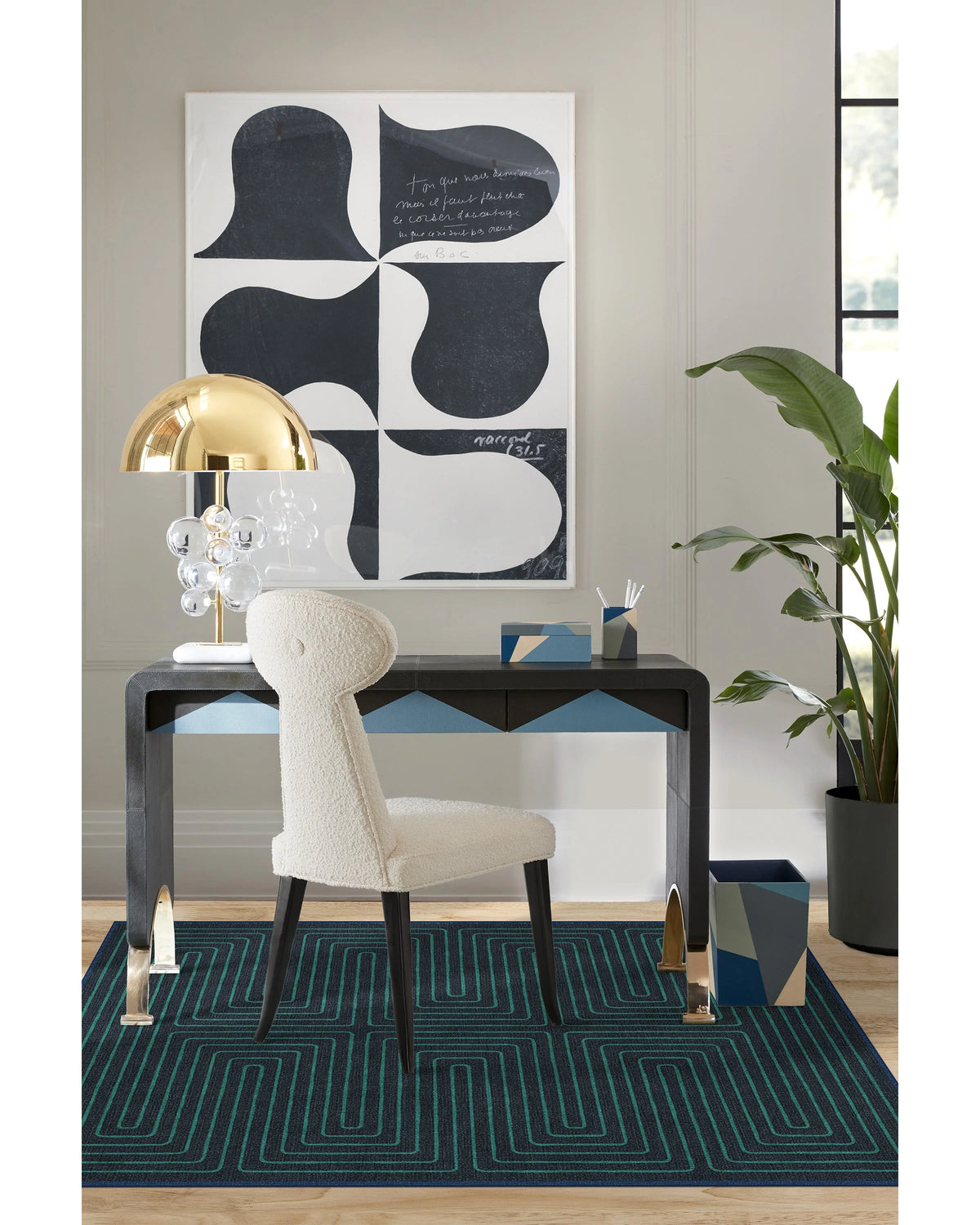 Labyrinth Navy & Teal Flatwoven Rug by Jonathan Adler