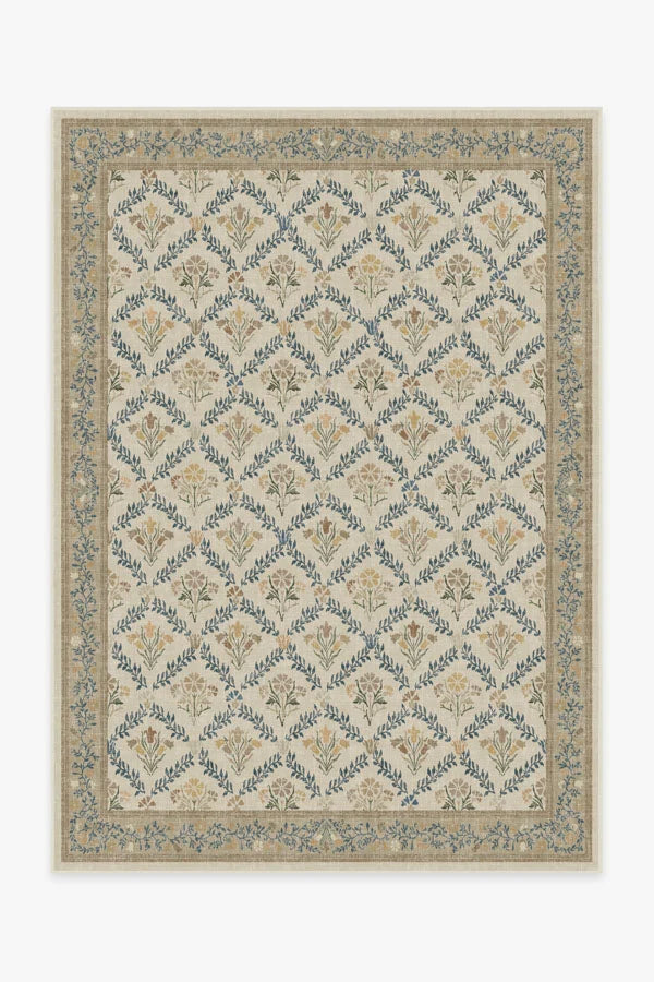 Bellflowers Ivory & Gold Flatwoven Rug by Morris & Co.