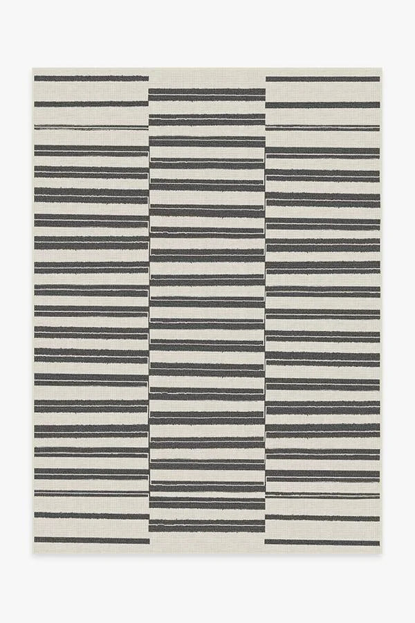 Offset Stripe Black Outdoor Rug