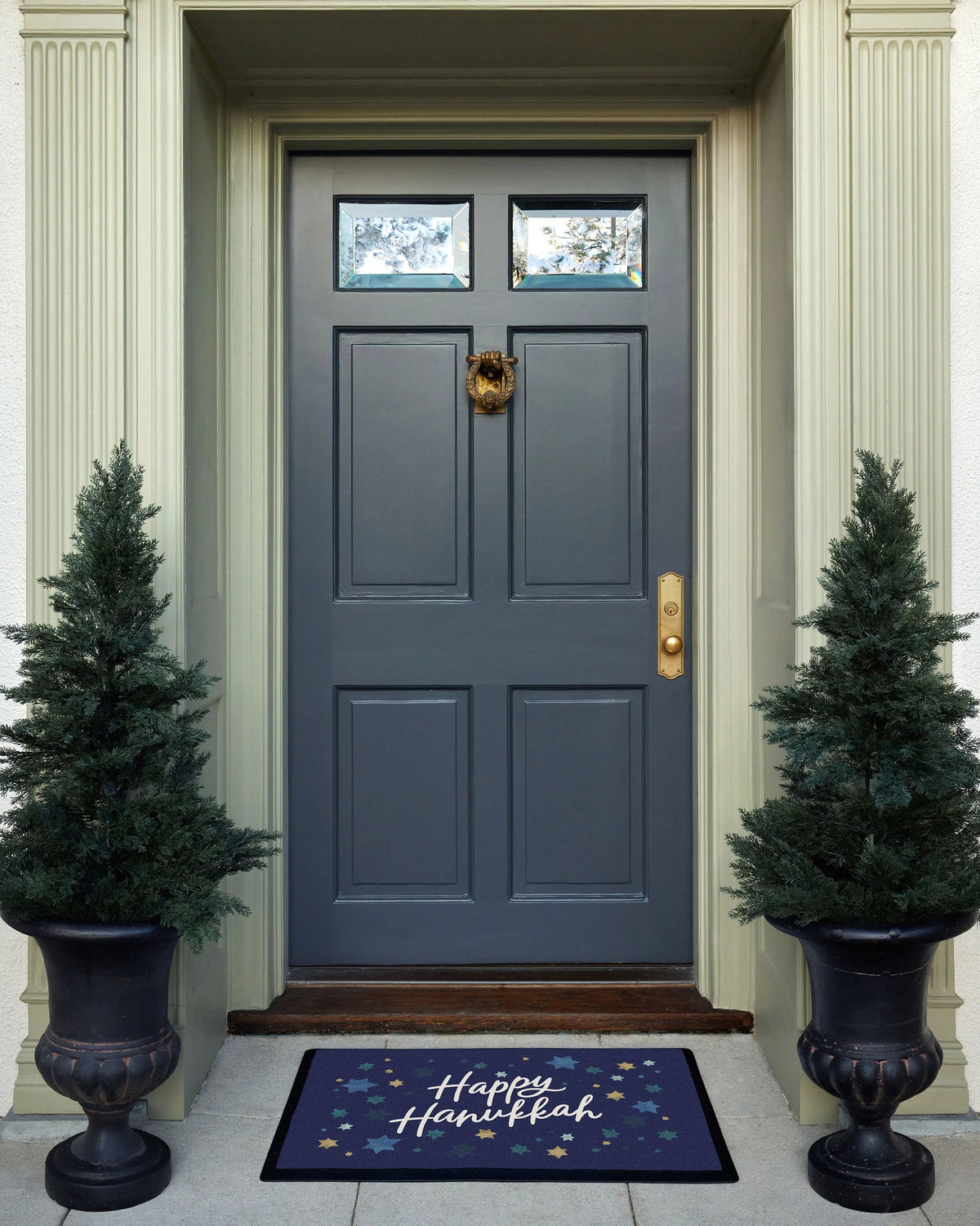 Happy Hanukkah Navy Doormat