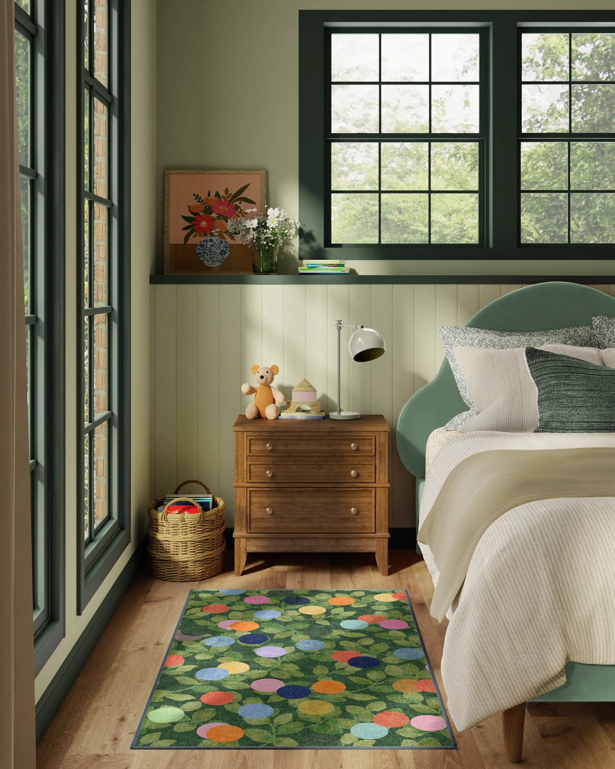 Botanical Whimsy Dots Green Rug