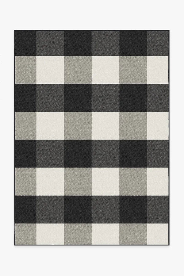 Gingham Plaid Black & White Outdoor Rug