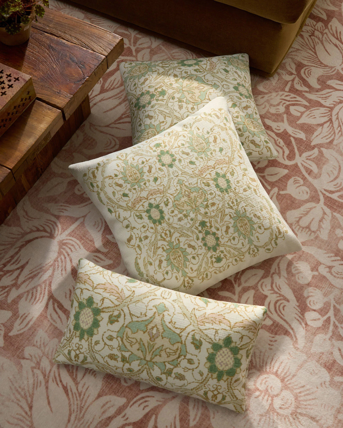 Montreal Vintage Cream Woven Lumbar Throw Pillow by Morris & Co.