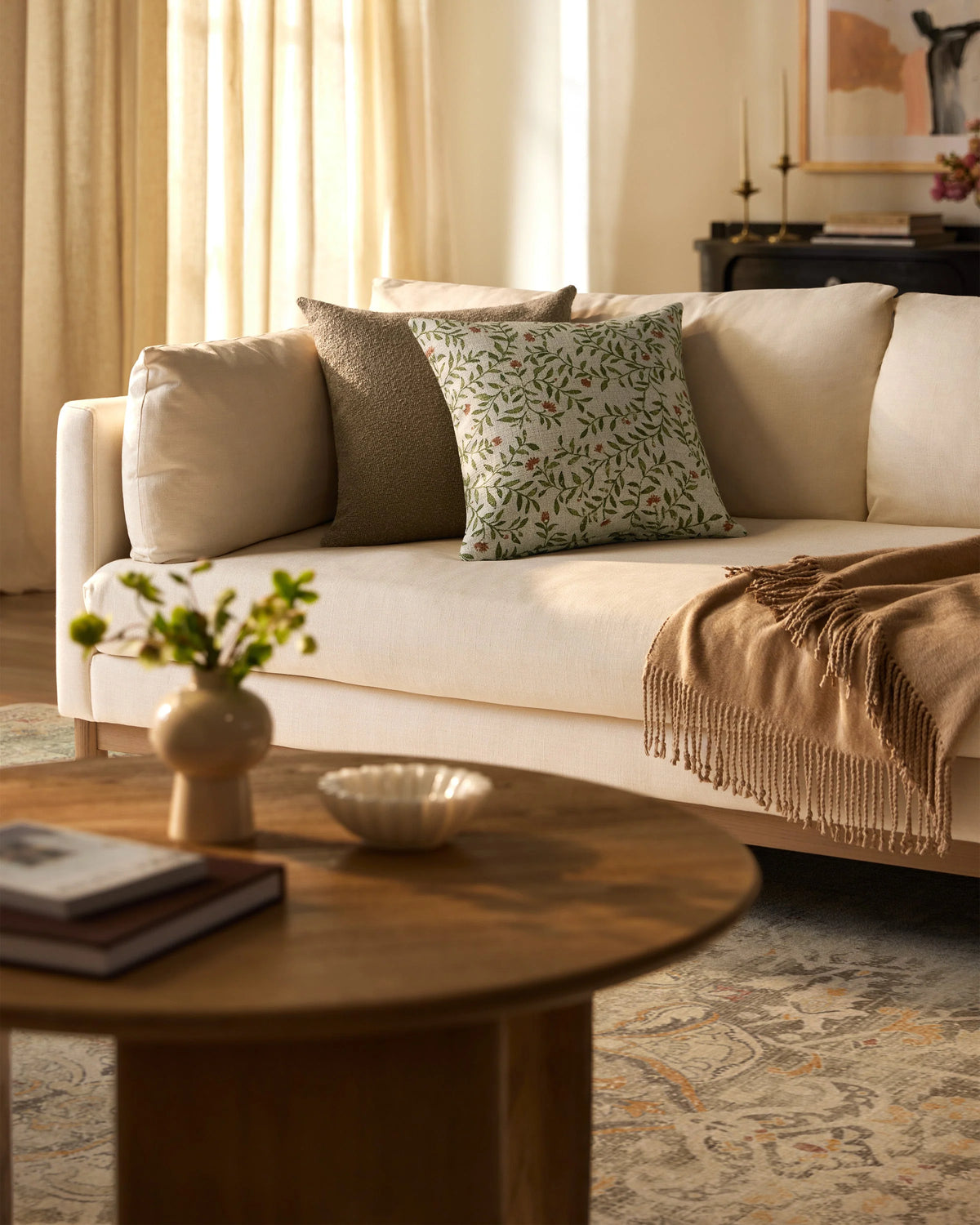 Waverly Natural & Green Woven Throw Pillow