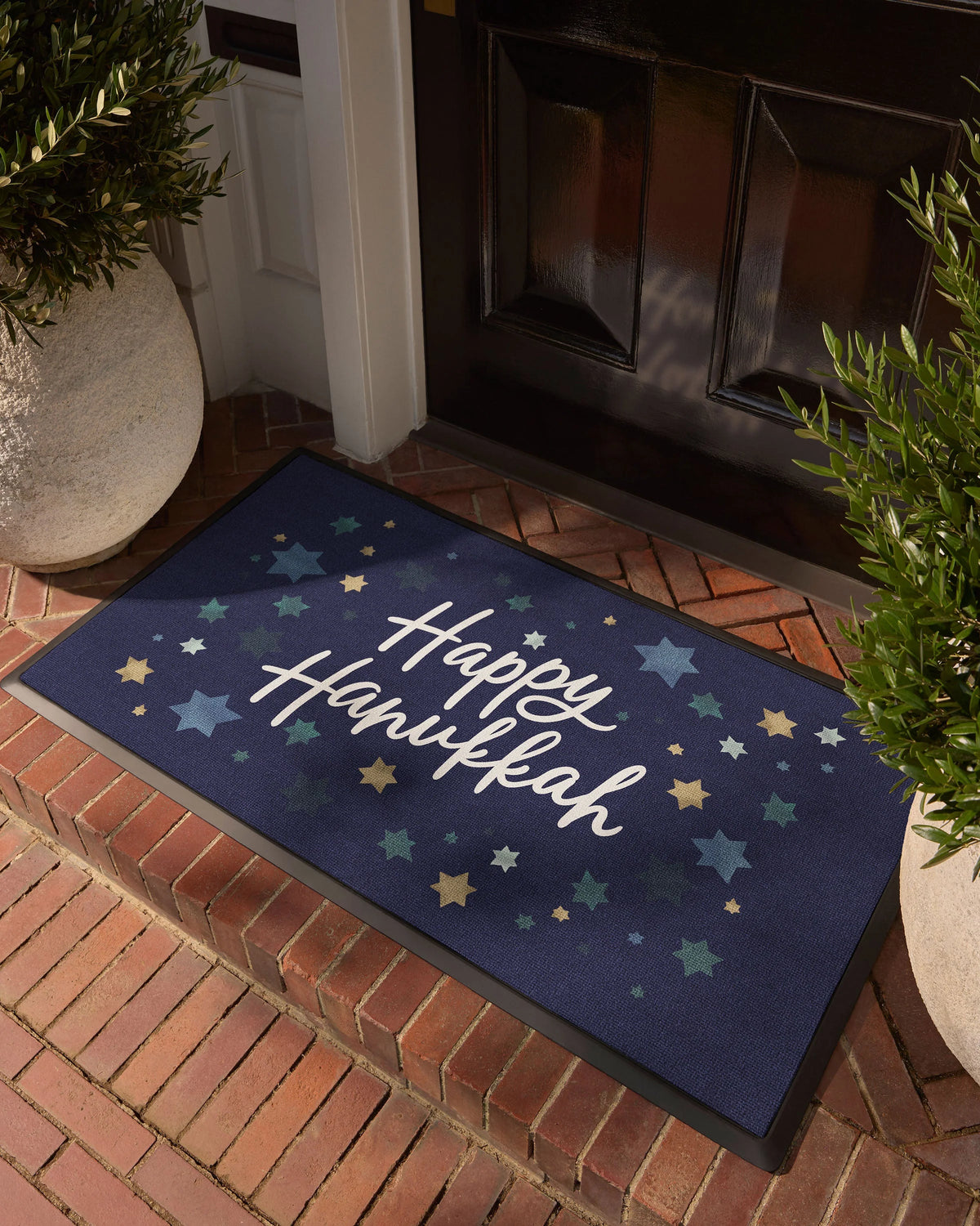 Happy Hanukkah Navy Large Doormat