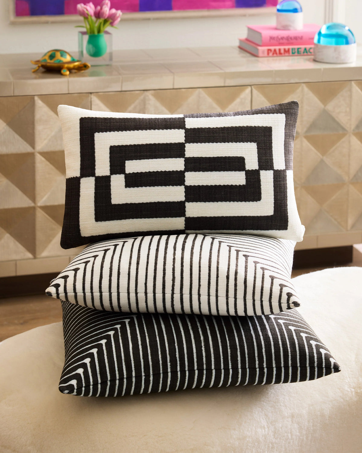 Op Art Ivory Woven Throw Pillow by Jonathan Adler