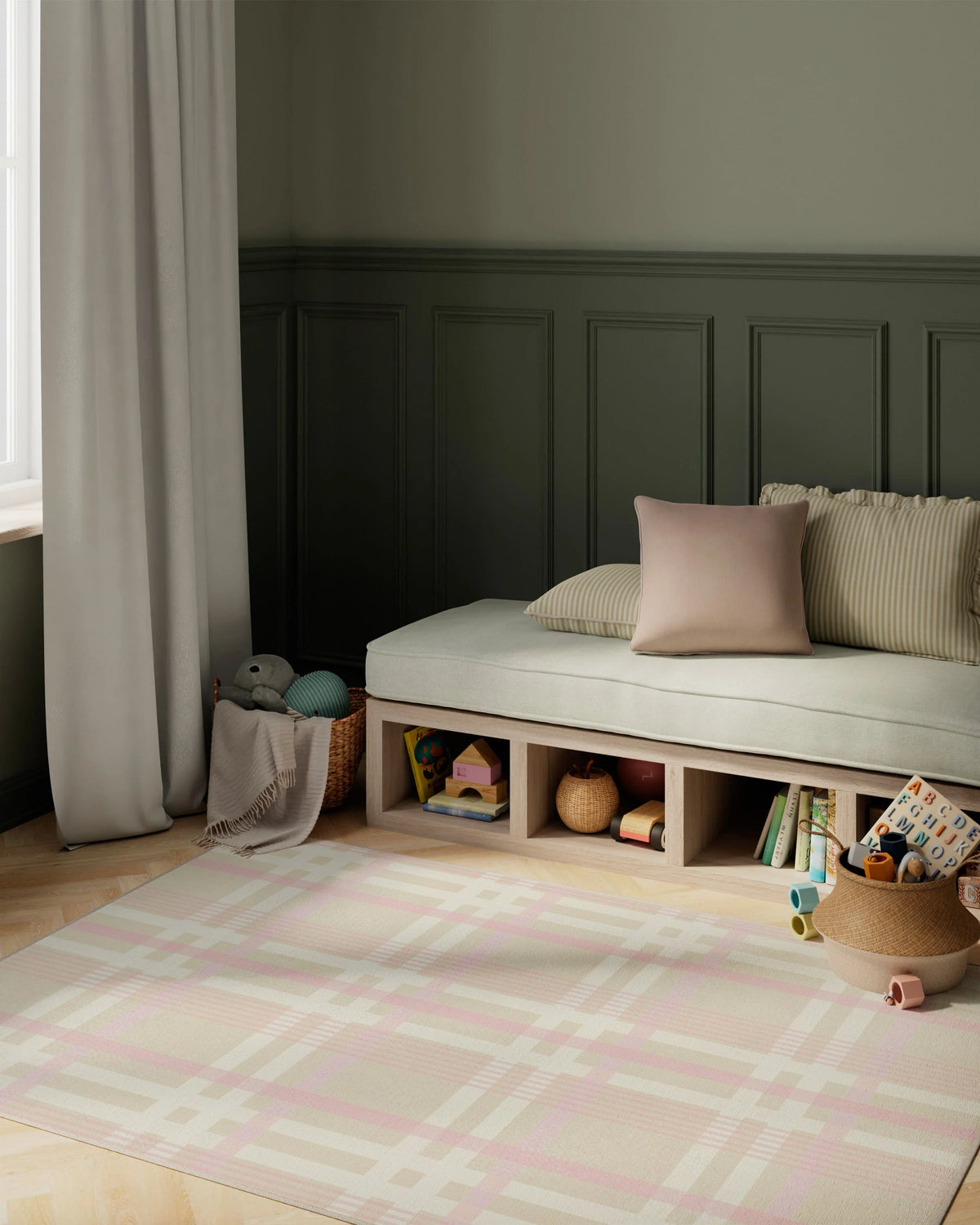 Charming Plaid Pink Flatwoven Rug