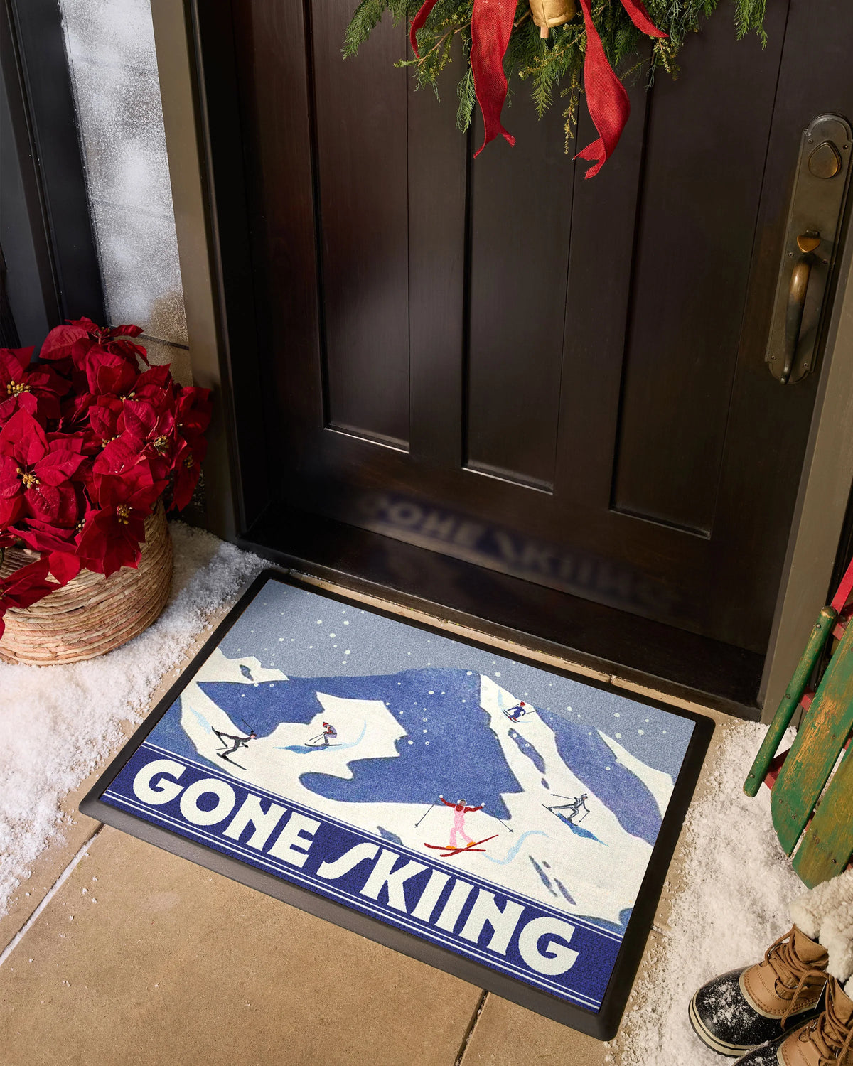 Gone Skiing Blue Doormat