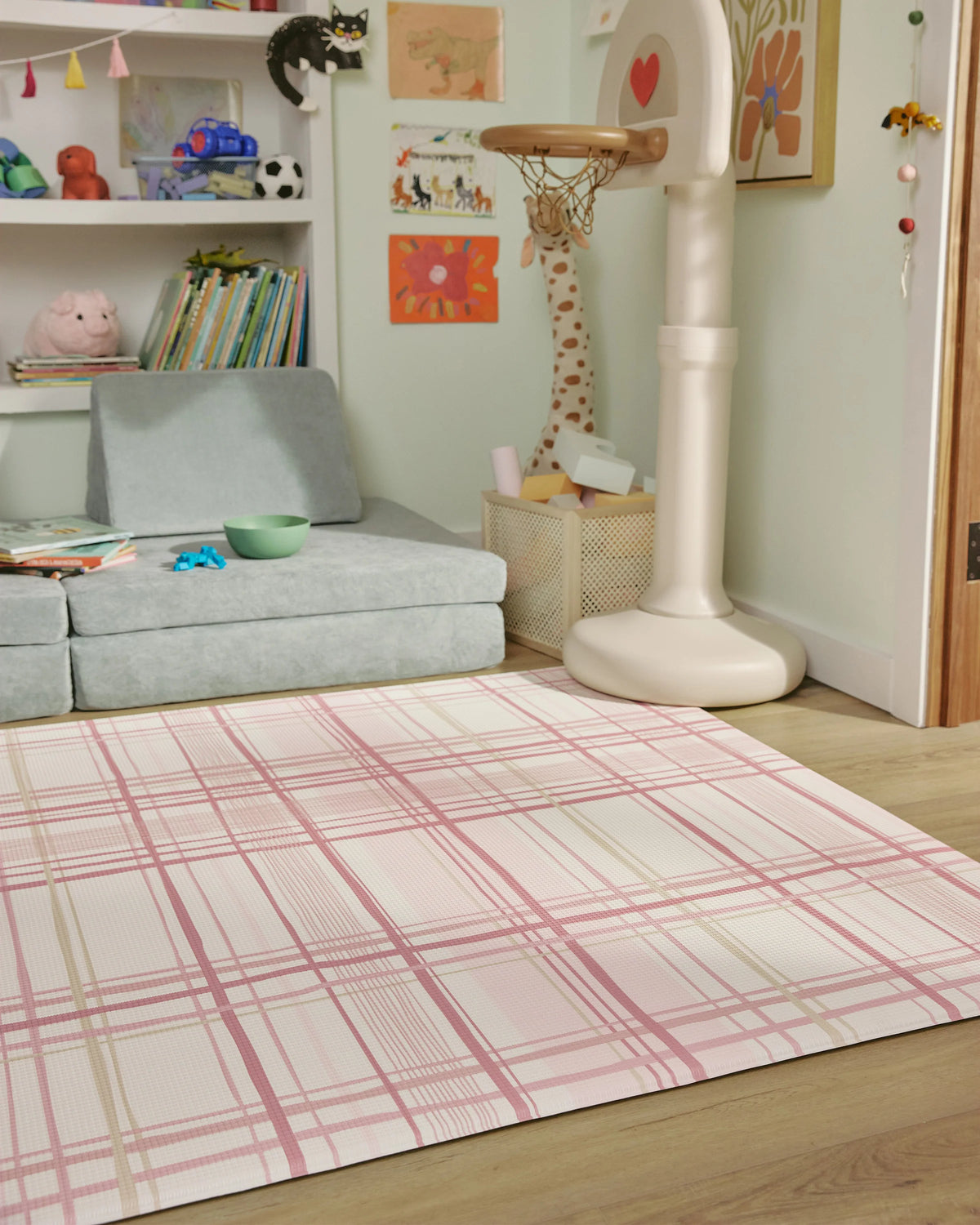 Storytime Plaid Rose Pink Play Mat