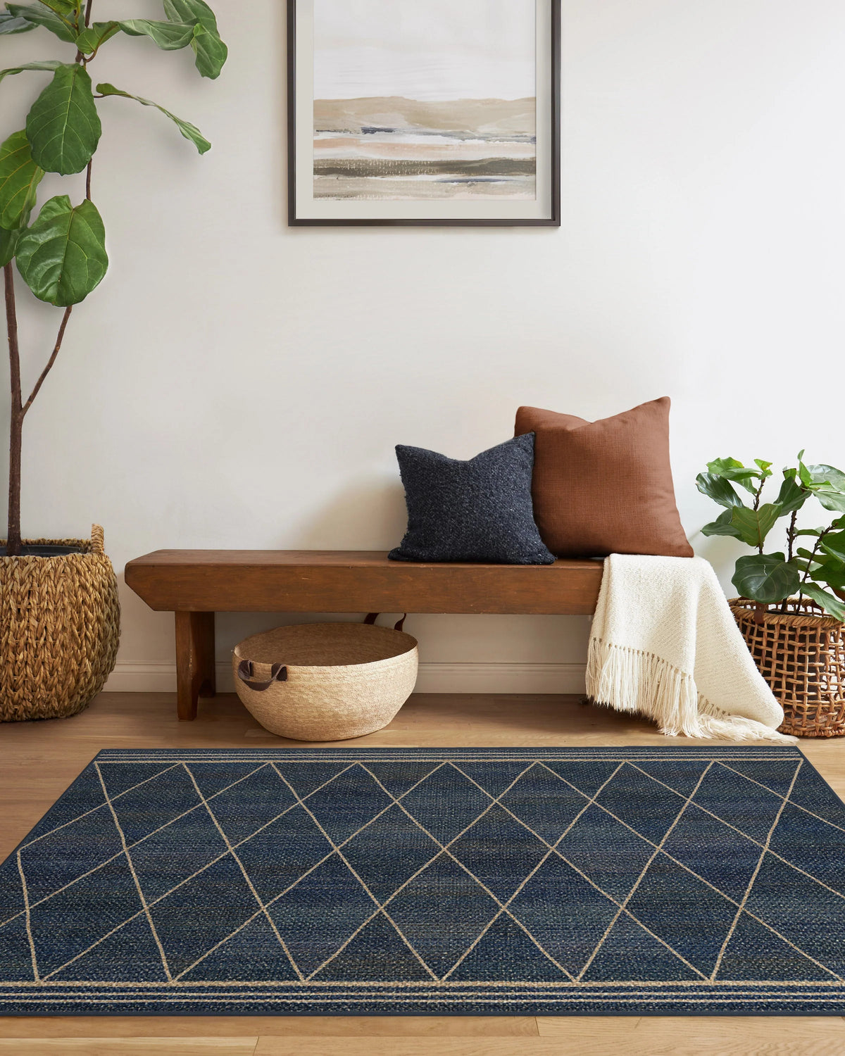 Harlequin Trellis Natural Navy Re-Jute Rug