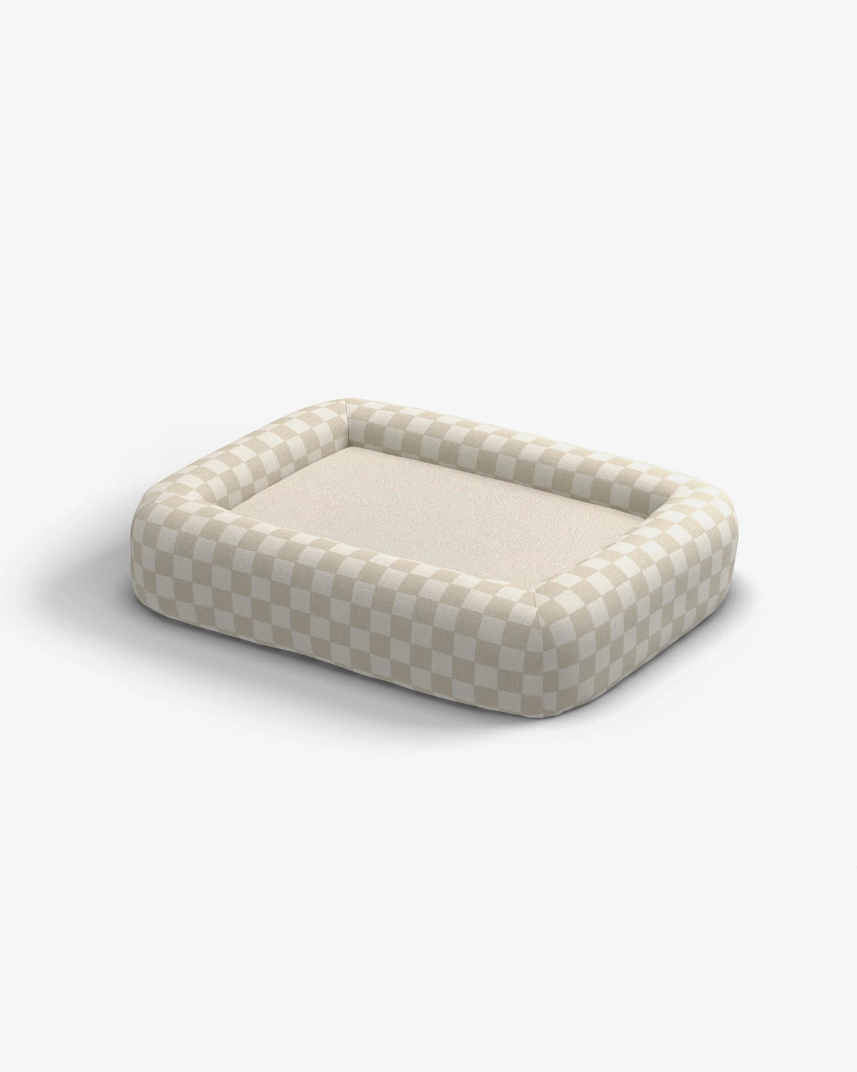 Charlee Checkered Neutral Woven Bolster Pet Bed