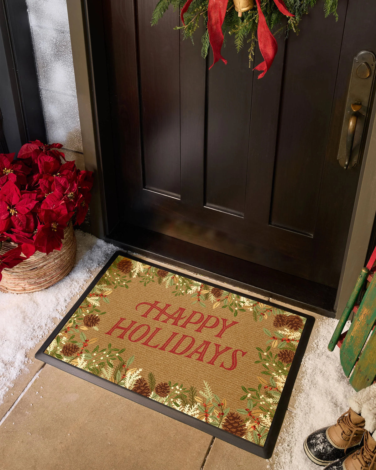 Happy Holidays Natural Doormat