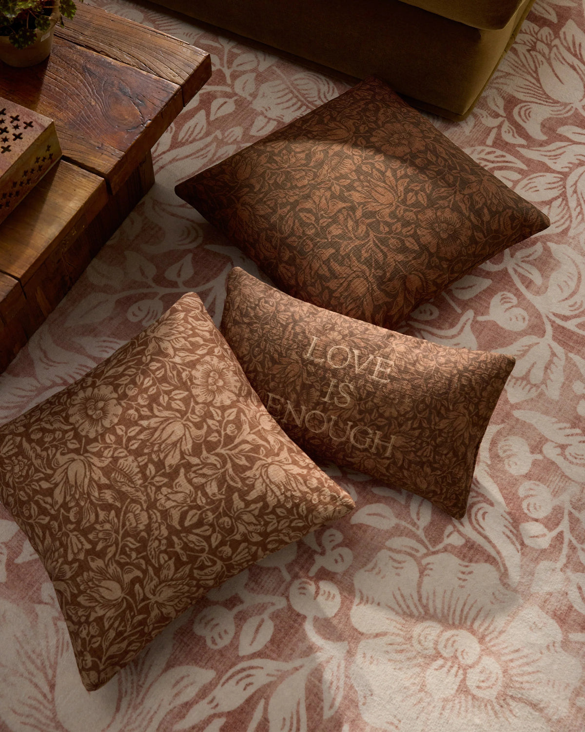 Mallow Vintage Rust Woven Lumbar Throw Pillow by Morris & Co.