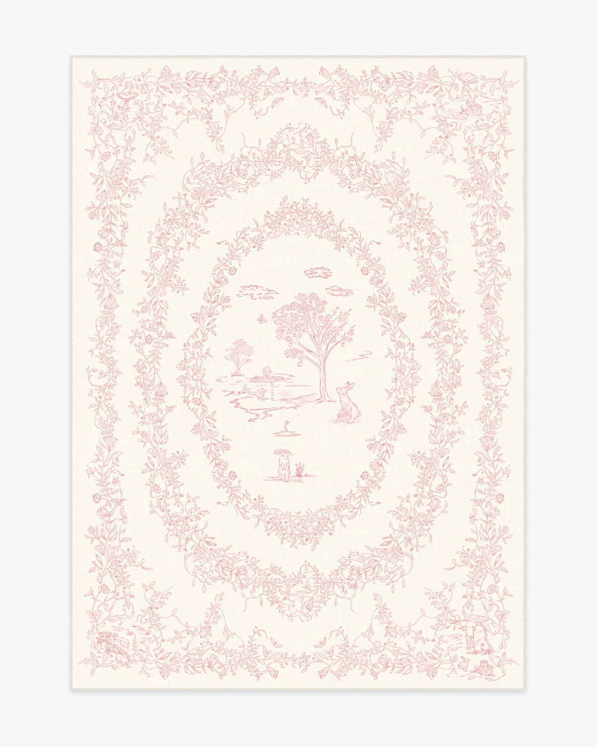 Bashful Bunny Toile Pink Flatwoven Rug