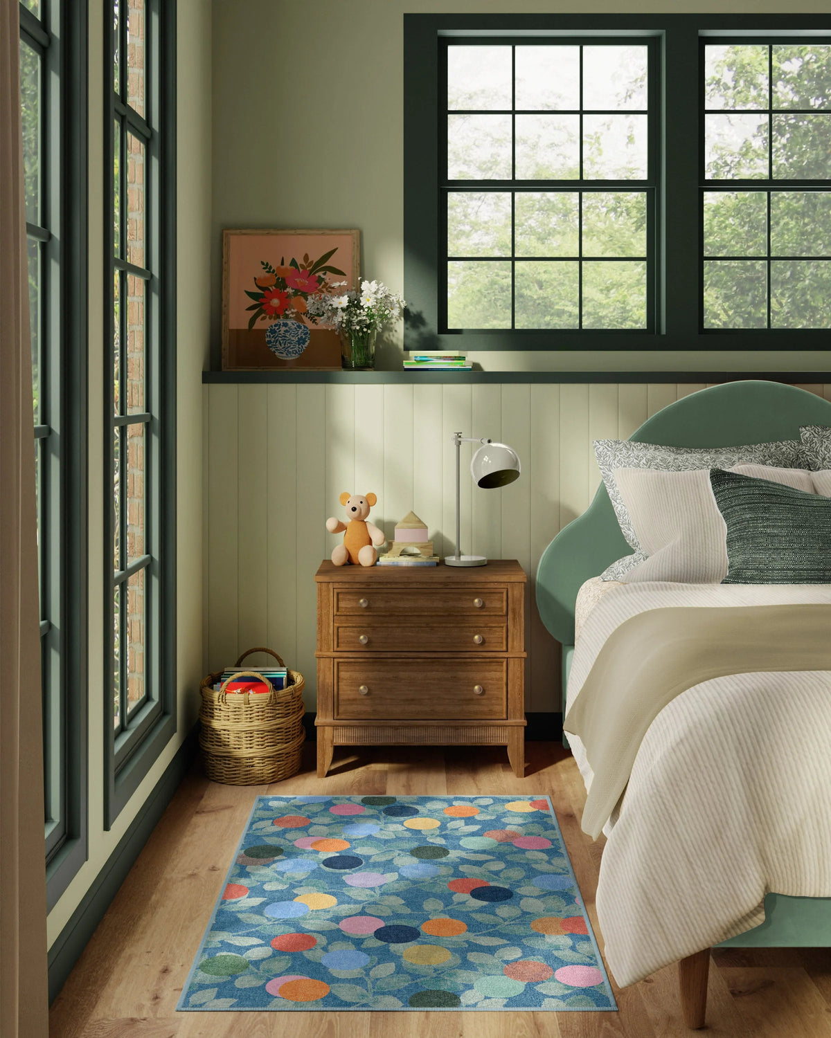 Botanical Whimsy Dots Blue Rug