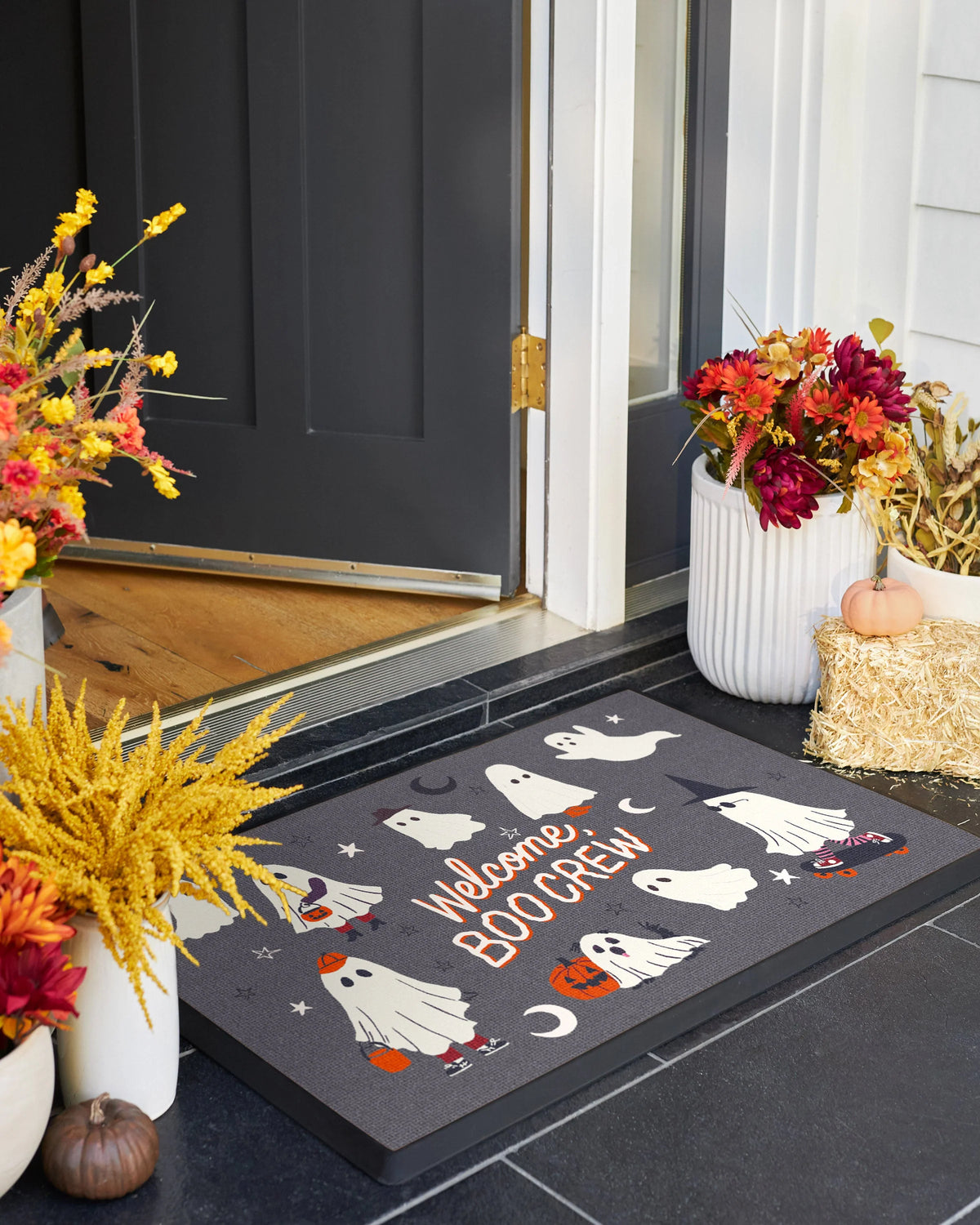 Welcome Boo Crew Grey Doormat