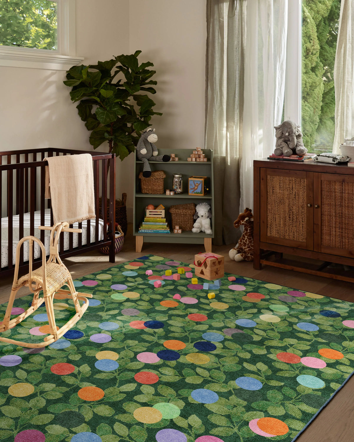 Botanical Whimsy Dots Green Flatwoven Rug