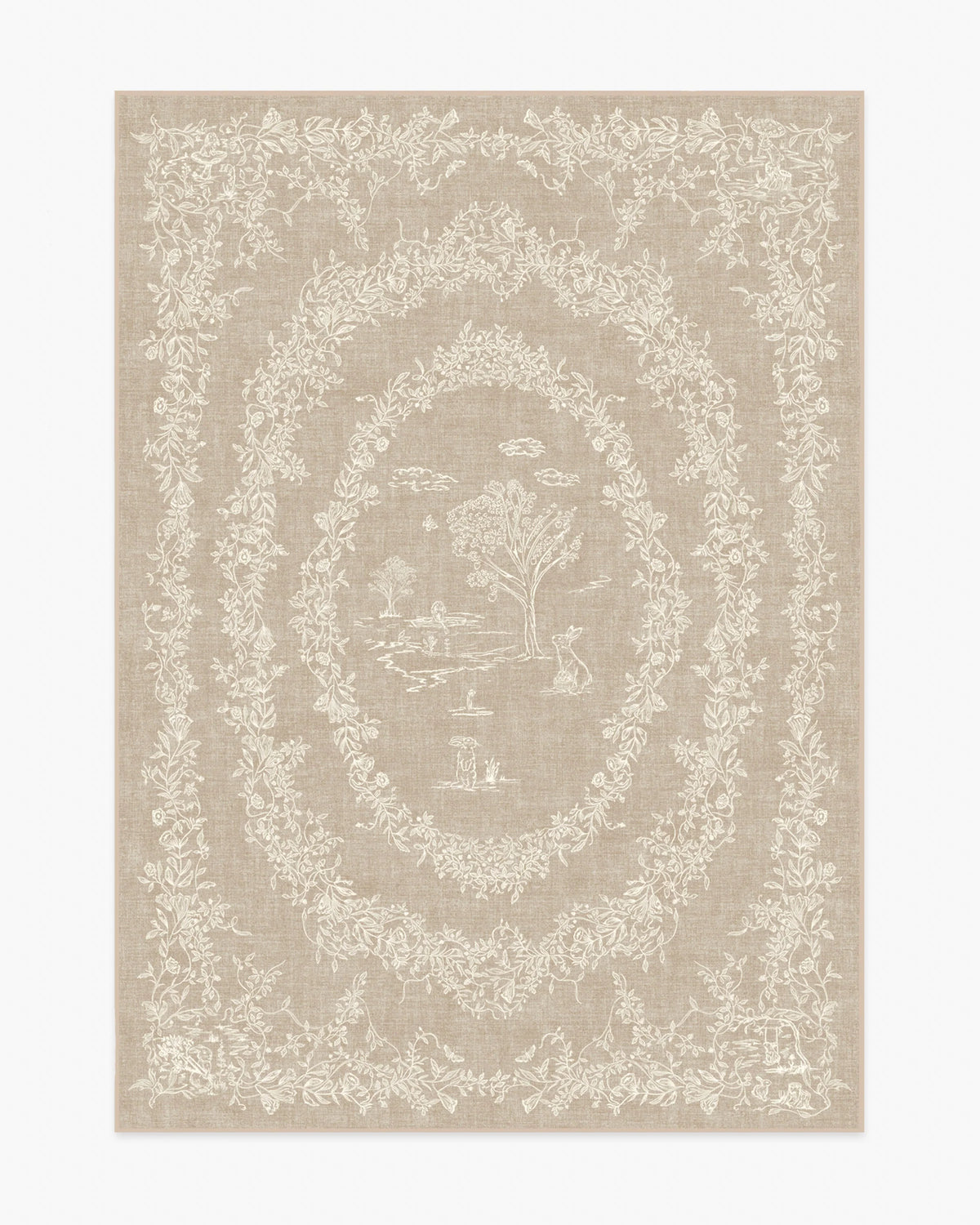 Bashful Bunny Toile Natural Flatwoven Rug