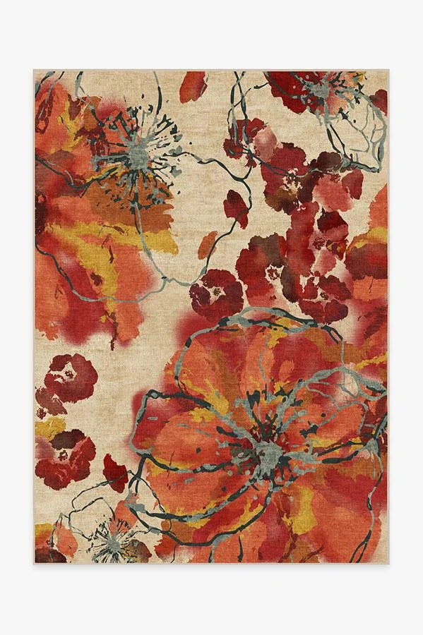 Watercolor Floral Coral Rug