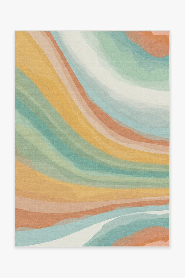 Watercolor Waves Copper Jade Outdoor Rug