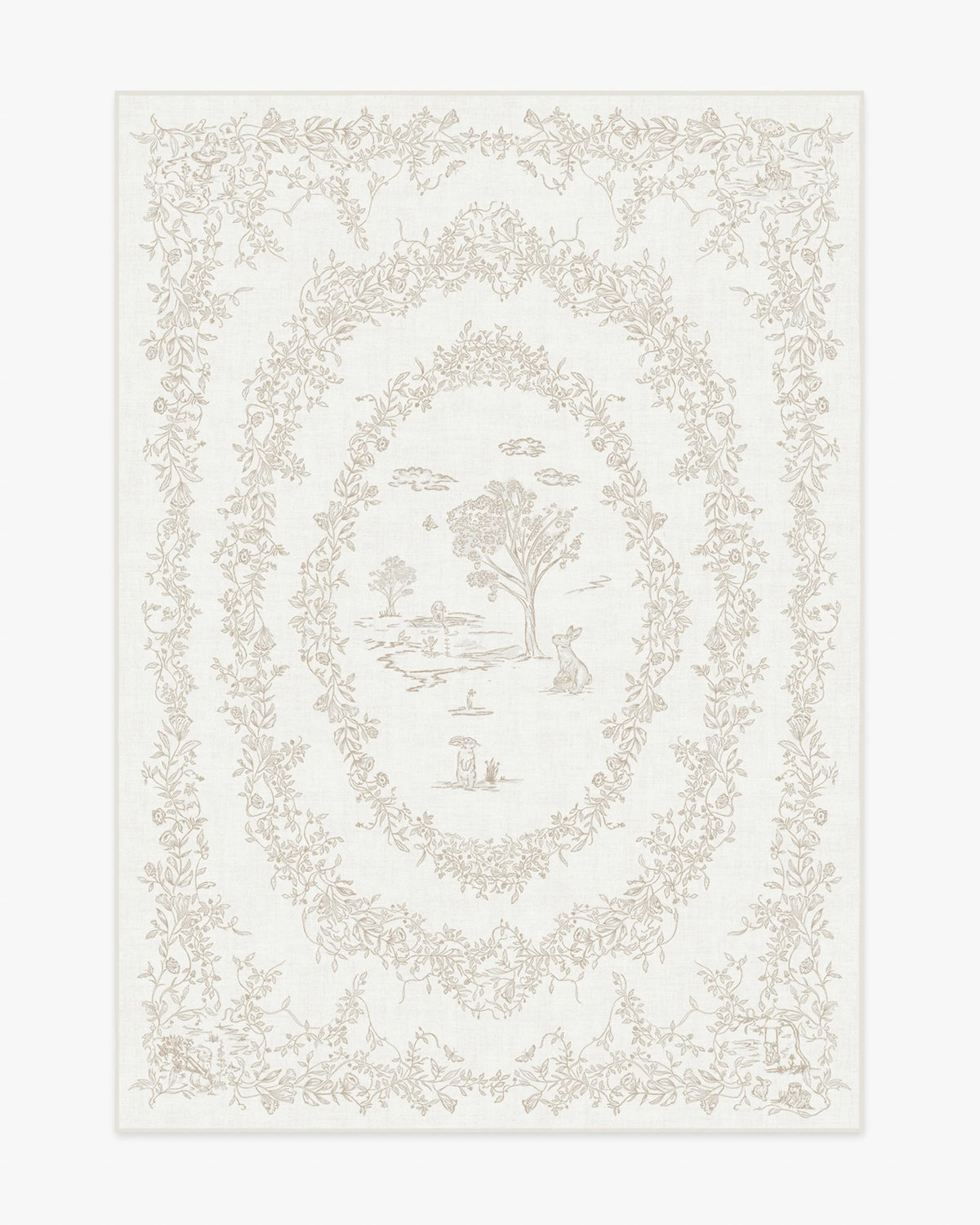 Bashful Bunny Toile Ivory Flatwoven Rug