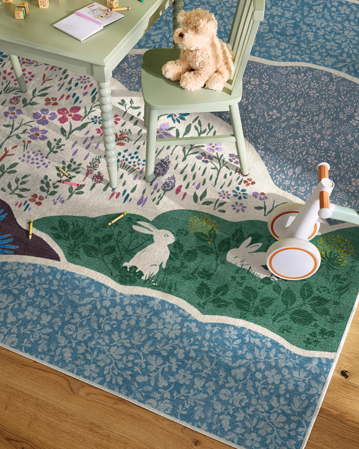 Flower Fields Teal Multicolor Flatwoven Rug
