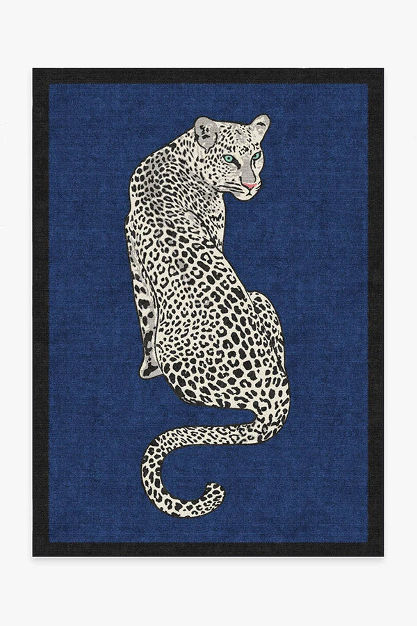 Snow Leopard Sapphire Flatwoven Rug by Jonathan Adler