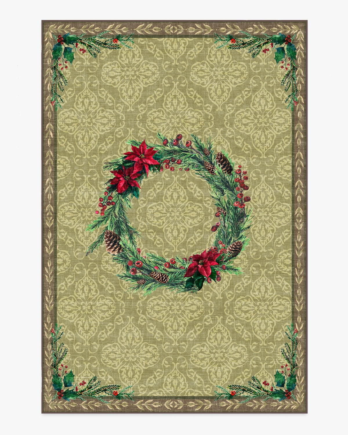 Botanical Wreath Gold & Green Flatwoven Rug