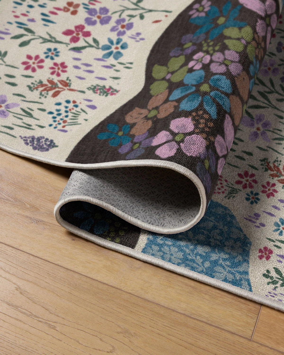Flower FIelds Teal Multicolor Rug