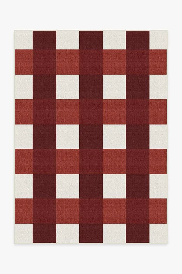 Gingham Plaid Red & White Outdoor Rug