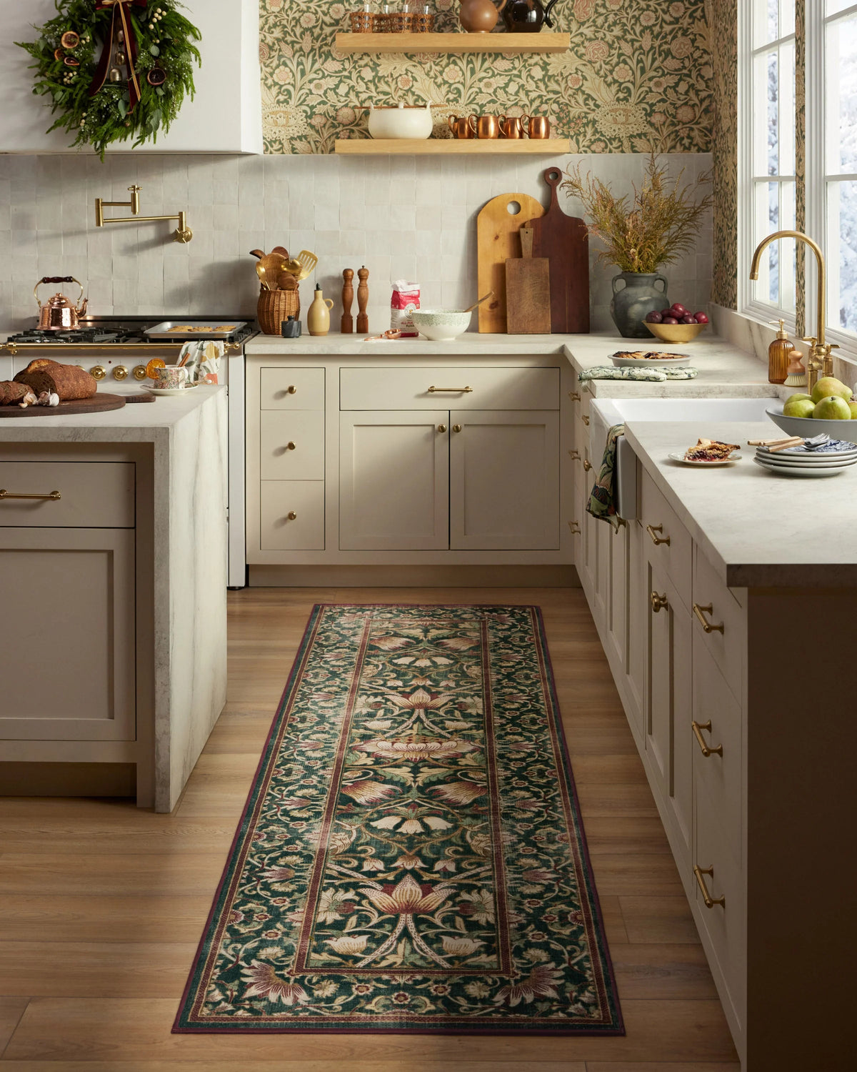 Lodden Soft Evergreen & Gold Flatwoven Rug by Morris & Co.