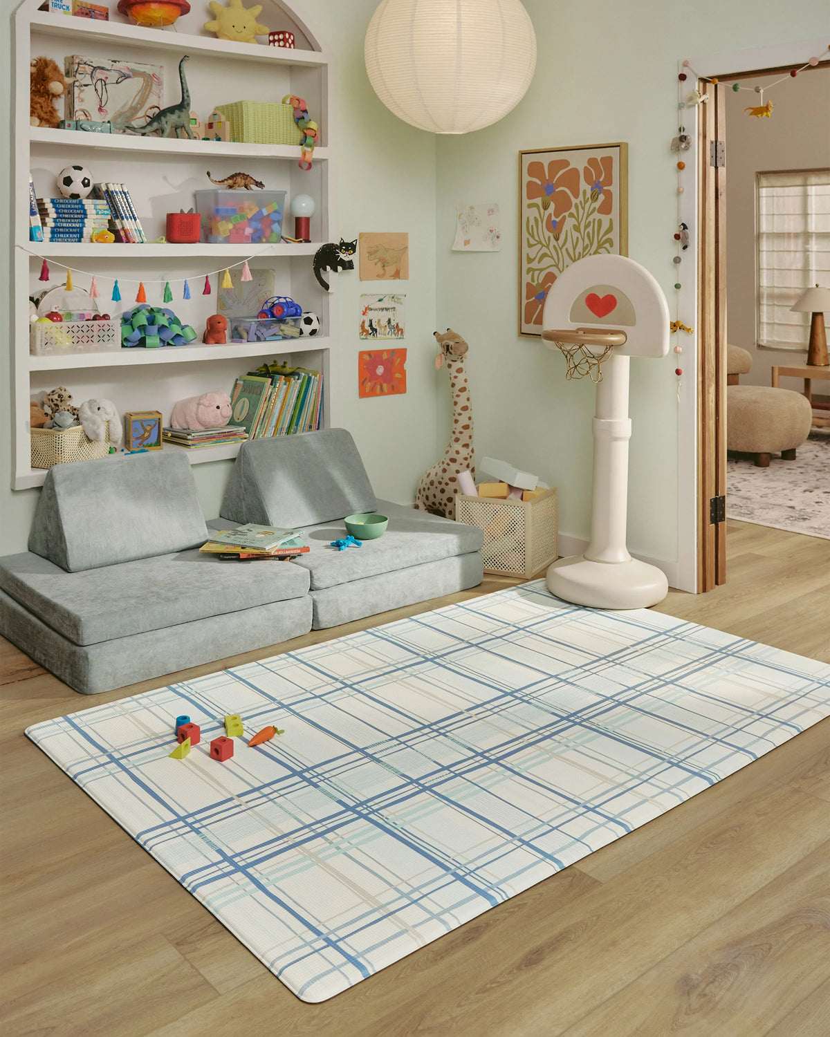 Storytime Plaid Denim Blue Play Mat