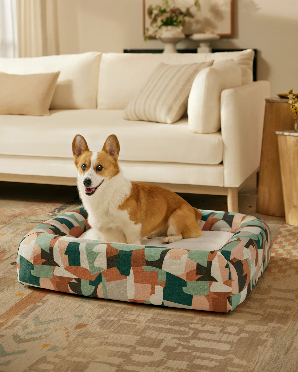 Ellie Multicolor Woven Bolster Pet Bed